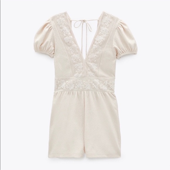 Zara Pants - Zara Cream embroidered romper jumpsuit